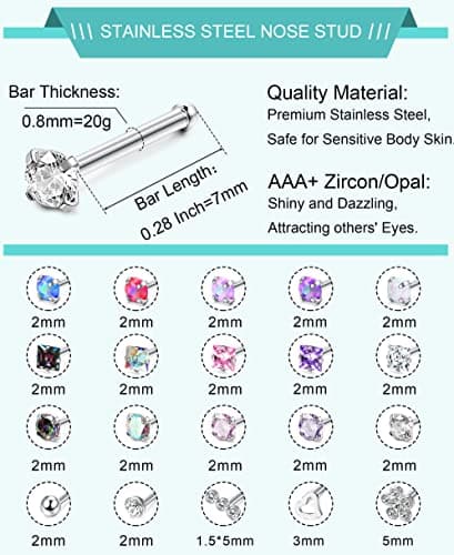 Adramata Clous de Nez en Chirurgical Multicolore pour Femmes et Hommes |bijoux de piercing nez | Recycled Claim Standard