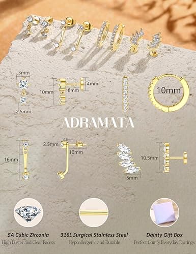 Adramata 4 Paires Boucles d'Oreilles Femme Hypoallergéniques Piercing Cartilage Recycled Or Argentina Argent Chic Pierci