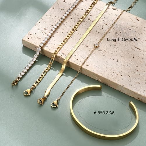 Bracelets Acier Inoxydable Plaqué Or 14K Réglables Empilables Femme