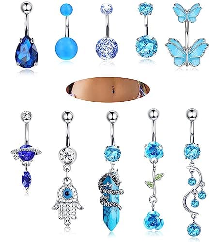 Adramata Nombril Piercing Anneaux Rose Violet Bleu Pour Femme Été Plage Grossesse — Bleu