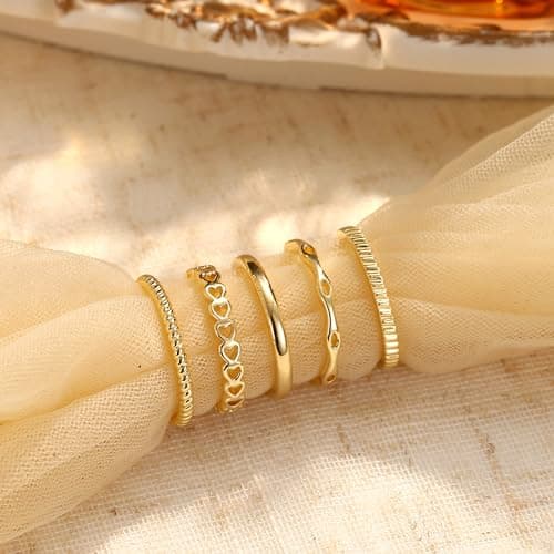 Adramata Or Plaqué 14K Bague Reglable Minimaliste OUverte Enfant Ensembles Recyclé 100% Enfant 5 Pièces Bague Empilable