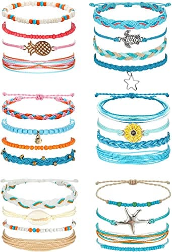 Adramata 24 Pièces Bracelets Fantaisie pour Femme Épingle des Trendsetters Plage Océan Boho Vibes Bracelets Réglables Fa