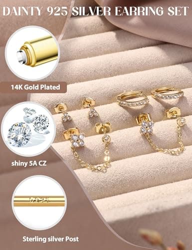 Adramata Boucles d'Oreilles Argent 925 Plaquées Or 14 Carats pour Femme Piercings Oreille Cartilage Tragus Helix Or/Arge