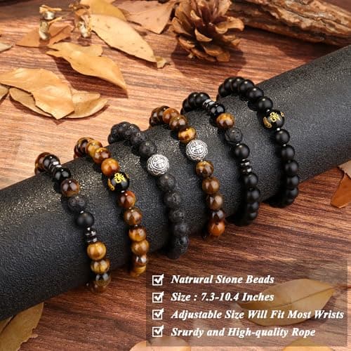 Bracelet Adramata Oeil de Tigre 8mm pour Homme en Pierre Naturelle | Cadeau d'Anniversaire pour Homme | Ensemble de Brac