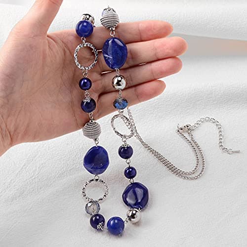 Colliers en perles pour femme - Bijoux Bohémiens en argent avec cristaux - Idée de cadeau fête des mères