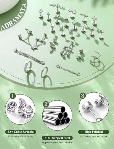 Adramata Piercings Boucles d'Oreilles Femme Or Argent 18K Créoles Conch Cartilage Tragus