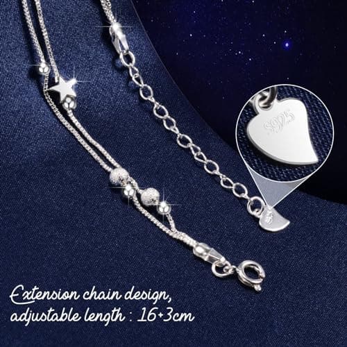 Bracelet Argent 925 VGWON Femme Étoiles Perles Cadeau Adolescentes Personalisé Longueur Réglable
