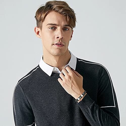 Adramata Bijoux Homme Cuir Noir Recycled 2PCs Bracelets Homme Anniversaire Cadeau Fête des Pères