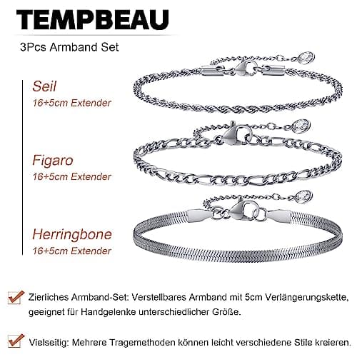 TempBeau : 3Pcs Chaîne Doré Délicat Twist Figaro Bijoux Fantaisie pour Femmes Filles | Argent Or Réglable | Top Recherch