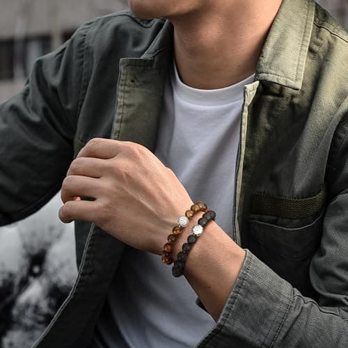 Bracelet Adramata Oeil de Tigre 8mm pour Homme en Pierre Naturelle | Cadeau d'Anniversaire pour Homme | Ensemble de Brac