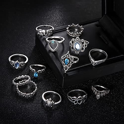 LEEQBCR Bagues en argent avec cristal style bohème pour femme - Lot de 13 -Accessoires de mode chic et tendance