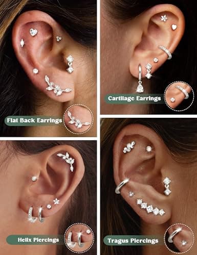 Adramata Acier Inoxydable Boucles d'Oreilles Femme Piercings Oreille Or Argent 16Pcs Helix Conch Tragus Cartilage Soldes