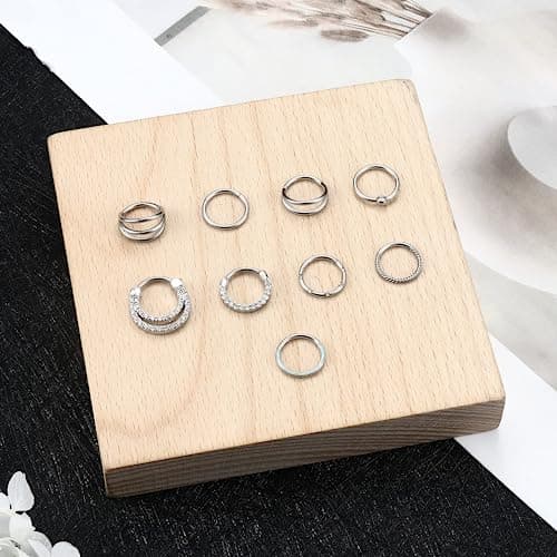 Adramata 9 PiècesAnneaux de Septum 16G Acier Chirurgical Opale CZ pour Femme Hommeavec Bijoux de Piercings 8MM 10MM Recy