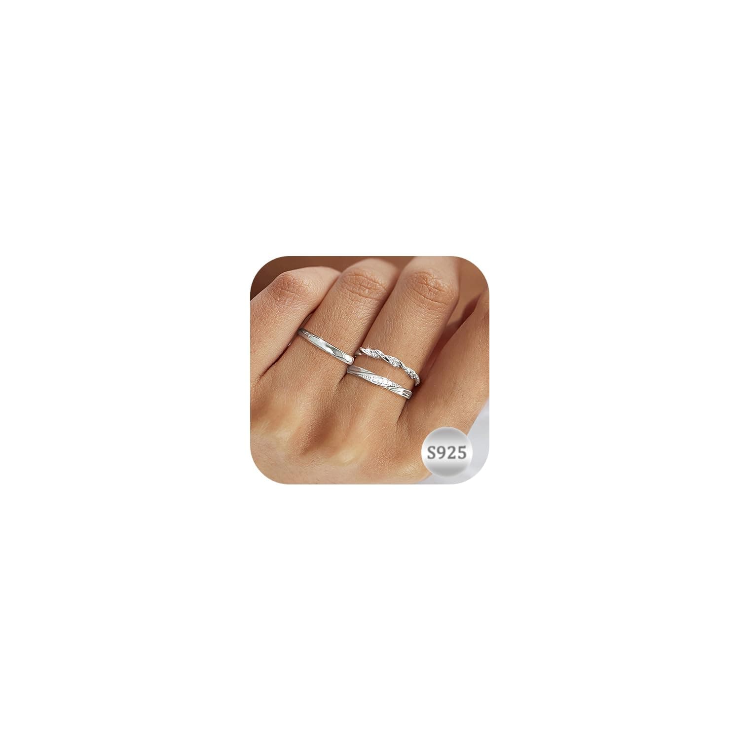 Aidenn - Bague en argent 925 Oxyde de zirconium cubique pour femme - Bague de fiançailles réglable et empilable - Lot de