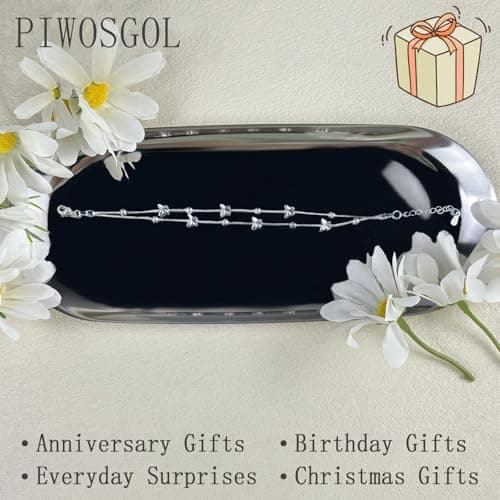 Bracelet PIWOSGOL Argent 925 Femme, Boîte Cadeau Inclus, Cadeau Anniversaire et Noël pour Maman, Épouse, Petite Amie