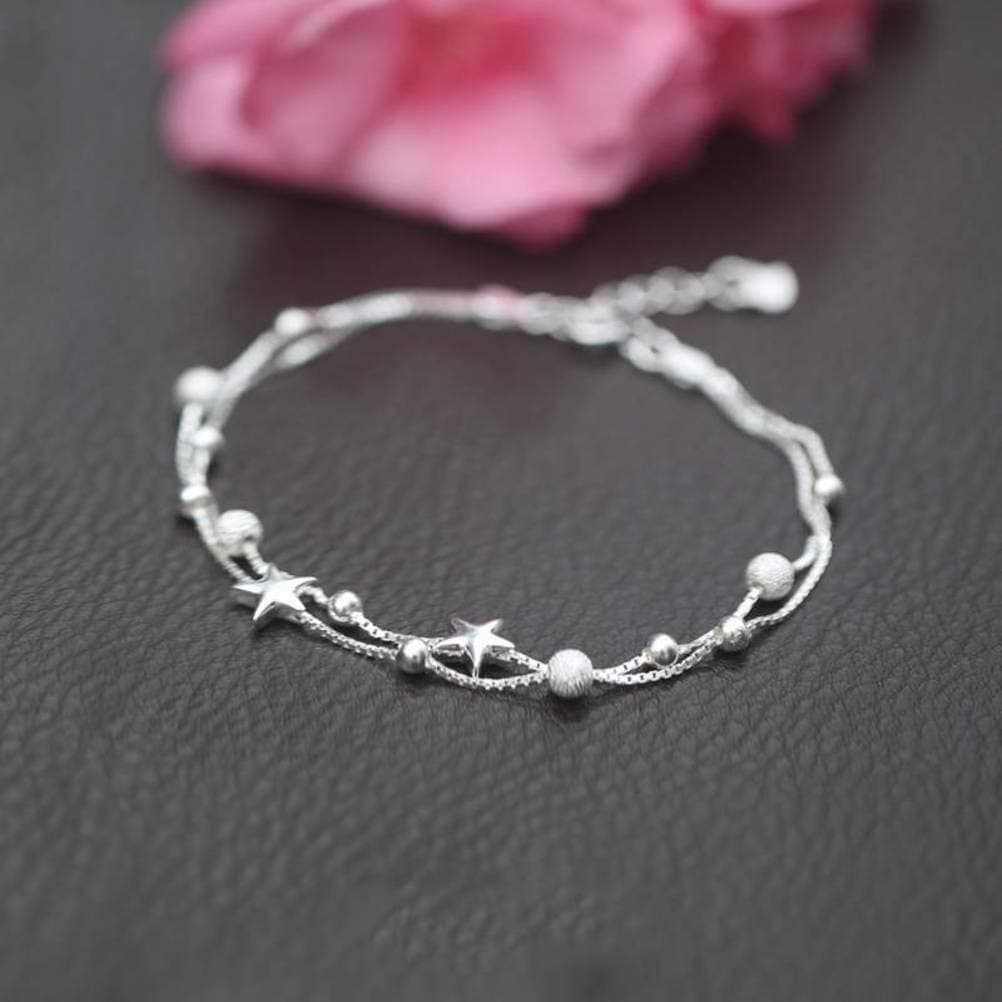 Bracelet en Argent 925 Femme Étoile de Mer petite Boule Double UV46