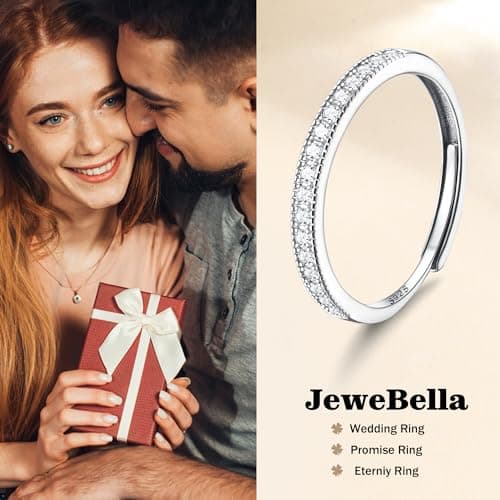 JeweBella Bijou Minimaliste Femme Argent 925 Bague Réglable Anneau Zircone Cubique Fiançailles Marriage Bijoux Femmes