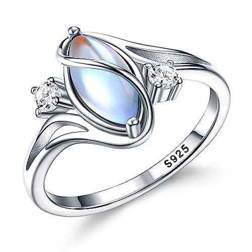 Adramata Bague en Argent 925 pour Femme | Pierre de LuneNaturelle Fantaisie | Bague de Pouce Déclaration Manuelle | Arge