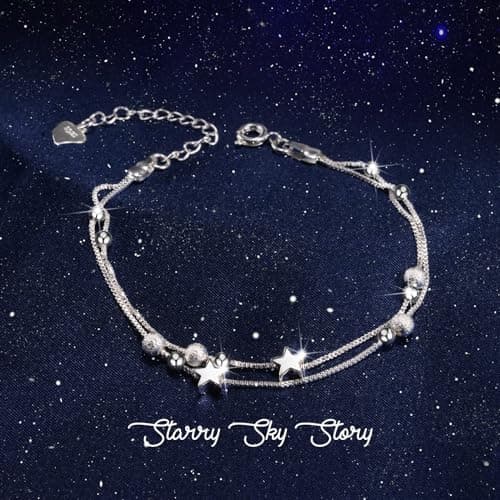Bracelet Argent 925 VGWON Femme Étoiles Perles Cadeau Adolescentes Personalisé Longueur Réglable
