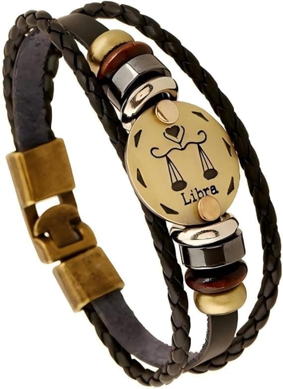 URBAN SPARKS 12 constellations bracelet en cuir tressé avec fermerture magnétique pour homme - Longueur 21 cm - Accessoi — Balance