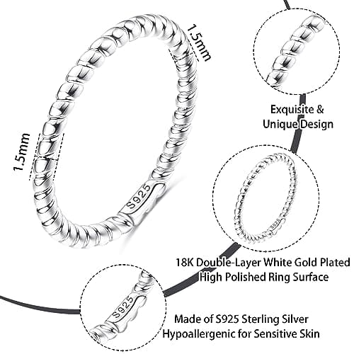 Bague en argent sterling 925 torsadée blancheplat de Milacolato pour femmes et filles, bague de fiançailles torsadée en