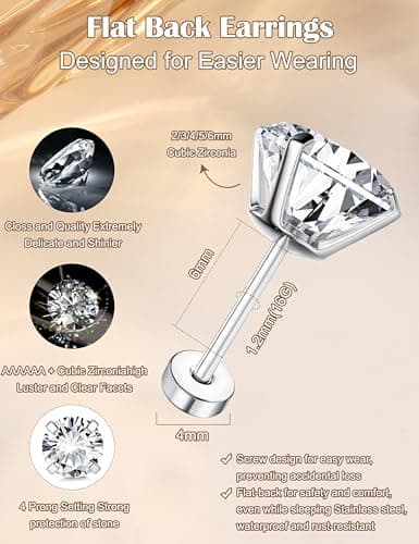 Adramata Acier Inoxydable CZ Boucles D'Oreilles Femme Homme Piercing 316L Acier 5 Paires Recycled Claim Standard 100