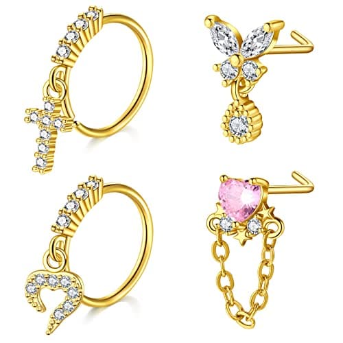 Mayhoop Piercing Nez en Acier Chirurgical pour Femme et Homme - Coeur Fleur Papillon Ramure - 20G - Disponible en Argent — Doré Style B