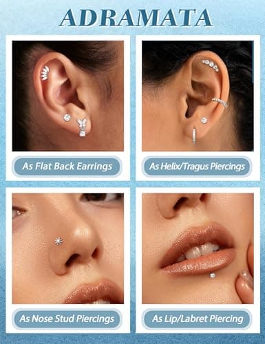 Adramata Piercing Oreille Acier Inoxydable Boucles d'Oreilles Femme Sans Fil Piercing Helix Or Argent Boucles d'Oreilles