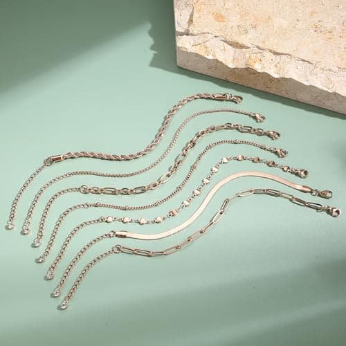 Adramata Platine Or 14K Réglable Empilable Chaîne Bracelet Femme Serpent Fantaisie Argent Or Rose Recyclé 7 Pièces Stand