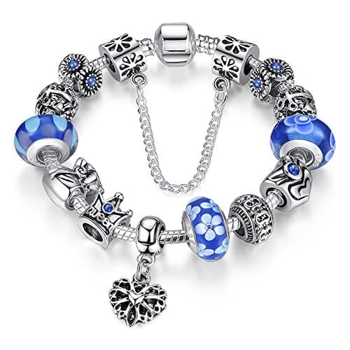 ATE A TE® Bijou de bracelet « Fleur » en verre avec chaîne de sécurité, 18 cm/20 cm - Accessoire de mode pour femme - Él — Bleu- 18 cm