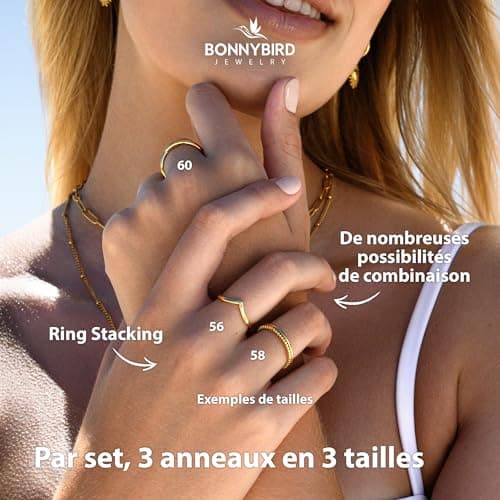BONNYBIRD Lot de Bagues Femme en Acier Inoxydable Résistant à l'Eau BonnyClassic pour Femmes Occasions Spéciales