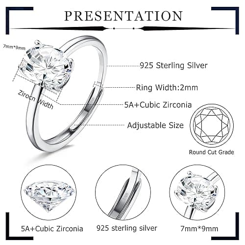 JeweBella Bague Femme Réglable en Argent 925 Zircone Cubique Brillant Bijoux Femme