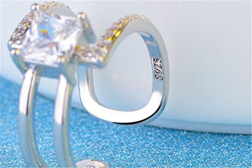 BROWOL Femme Bague Argent Fin 925 Élégant Diamant Carré Réglable Brillant Bijou