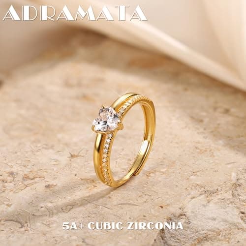 Bague Argent 925 Coeur Brillant CZ Or Plaqué Femme Empilables Fiancailles Promesse Reglable Or Rose Recyclé Standard