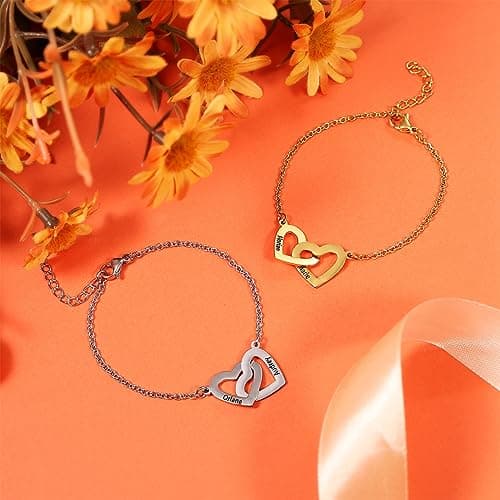 Bracelet Personnalisé Argent Gravé Nom Simulé Pierre de Naissance Chaîne Ajustable Cadeau Mère Anniversaire Fête des Mèr