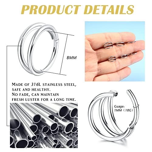 Anneau Clicker Adramata pour Piercing Femmes 18G 8mm 10mm Or Toné 100% RecycléSeptum Boucles D'oreilles en Acier Chirurg