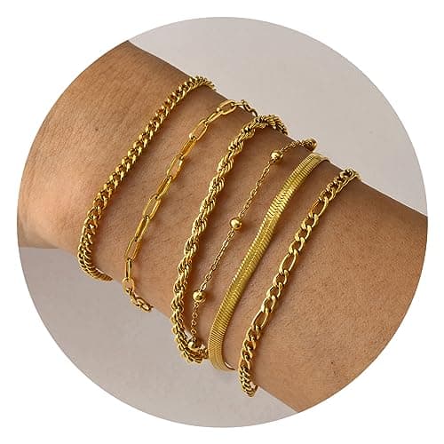 TempBeau : 3Pcs Chaîne Doré Délicat Twist Figaro Bijoux Fantaisie pour Femmes Filles | Argent Or Réglable | Top Recherch — 03#6pcs Or