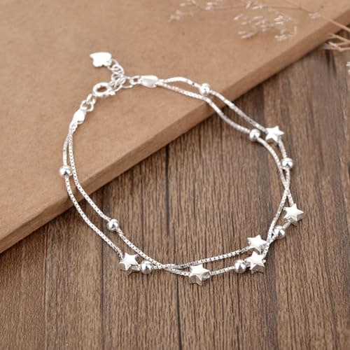 LuLiyLdJ Étoile Bracelets Argent Massif Meilleure D'amitié pour Femmes Cadeau d'Anniversaire_Reglable_1Piec