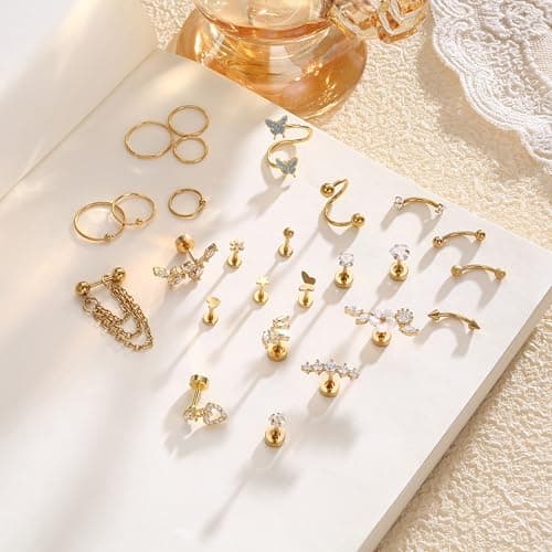 Adramata 16G Piercing Oreille Acier Inoxydable Femme Boucles d'Oreilles | Helix Or Argent Créoles Piercing Cartilage Rec