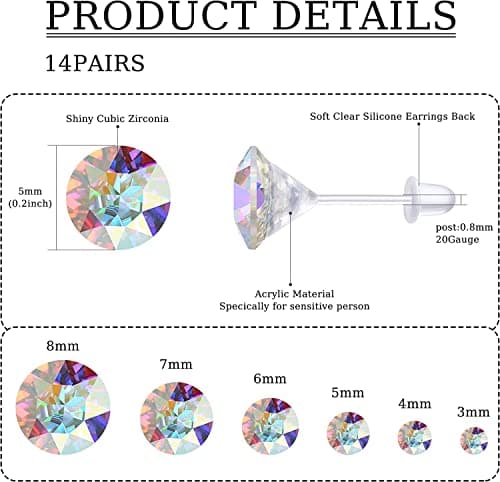 Adramata 12 paires boucles d'oreilles pour femme transparentes en plastique tragus helix cartilage piercing boucles d'or