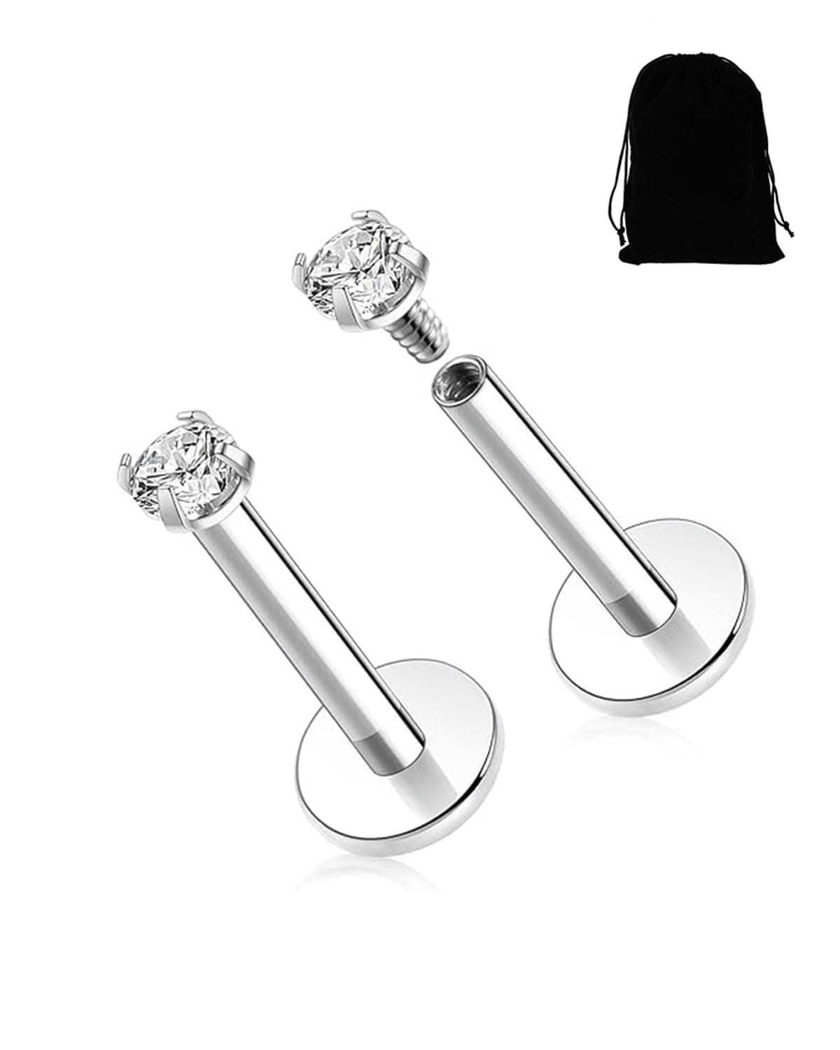 KGDUYC Piercing Labret Argent 2 Pièces G23 Titane Helix Conch Nez CZ Oreilleembedded Medusa Petit Lèvre Filetage Interne