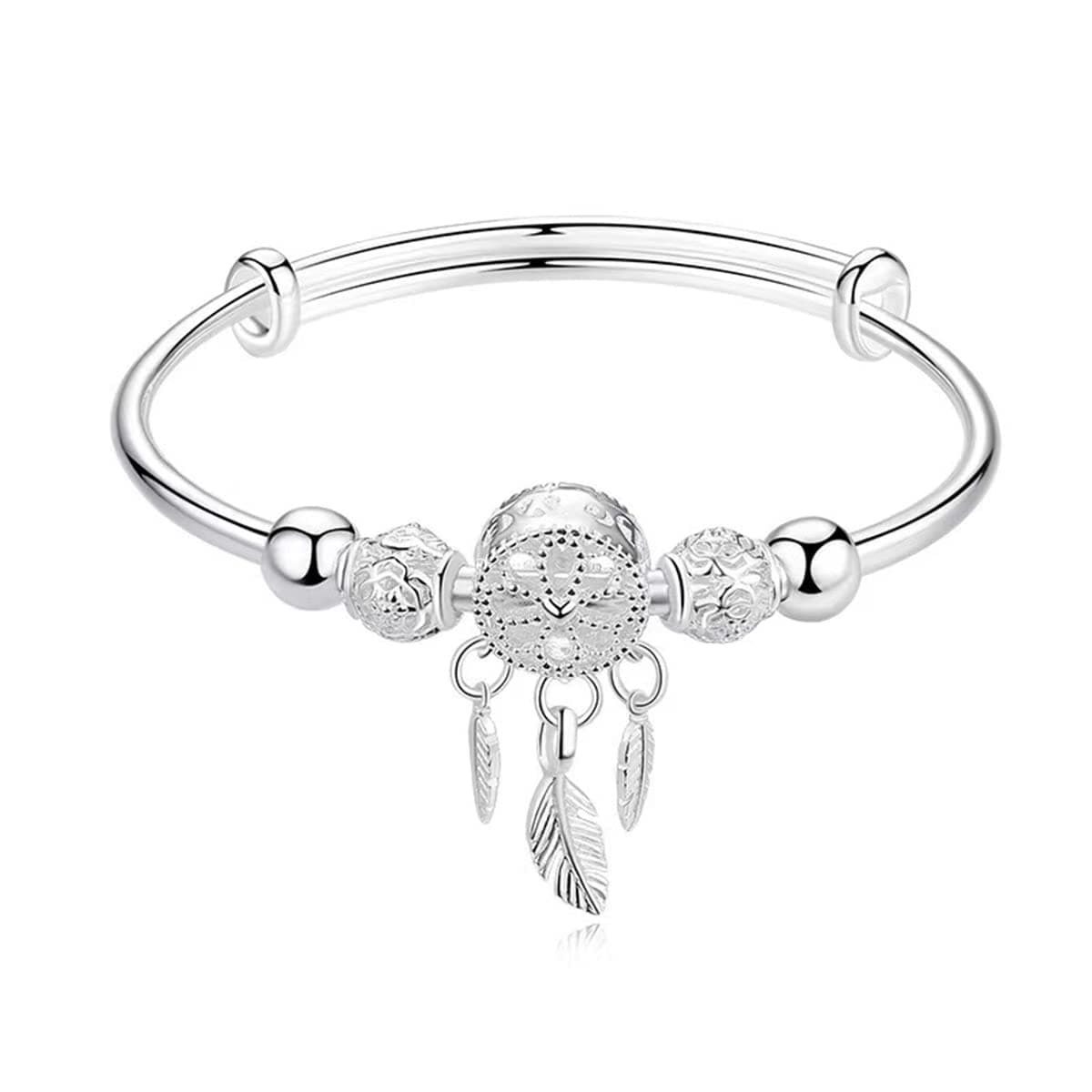 Chereda Magnifique bracelet en argent sterling 925 avec ouverture en forme de feuille et plume pour femme parfait pour l
