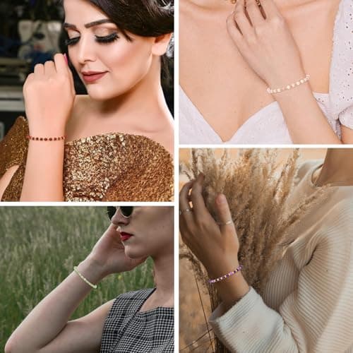 Bracelet Pierre Naturelle Uwiyo Femme 4mm Plqué Or Cristal Anniversaire Fête des Mères Noël