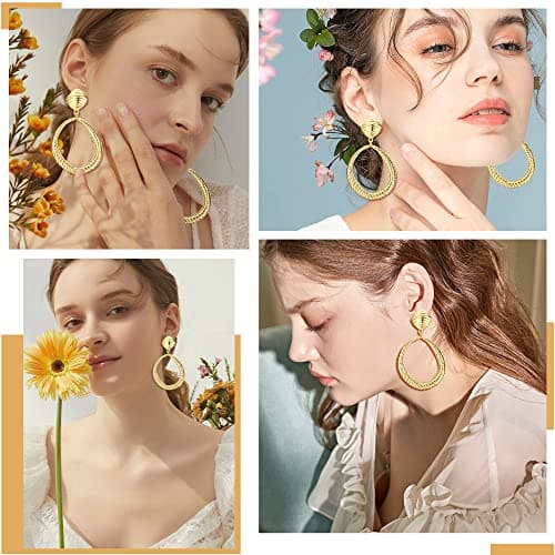 Boucles d'Oreilles Femme Or Grandes Pendantes Martelées Geométriques