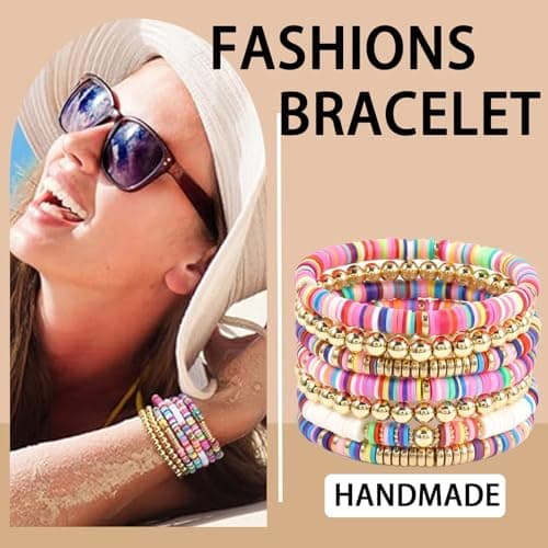 Bracelets Extensibles Boho KIRVOS pour Femme Adolescente Étébijoux de Plage 7 Pièces Arc-en-Ciel Surfeuses