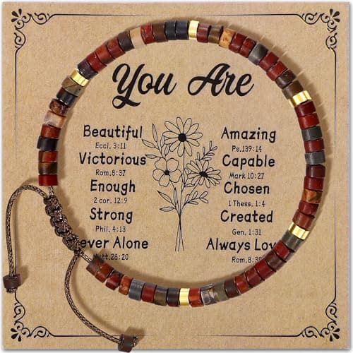 Bracelet Pierre Naturelle Femme Motivation Amitié Fait Main en Cristal Cadeau — Brun-Carte Fleur