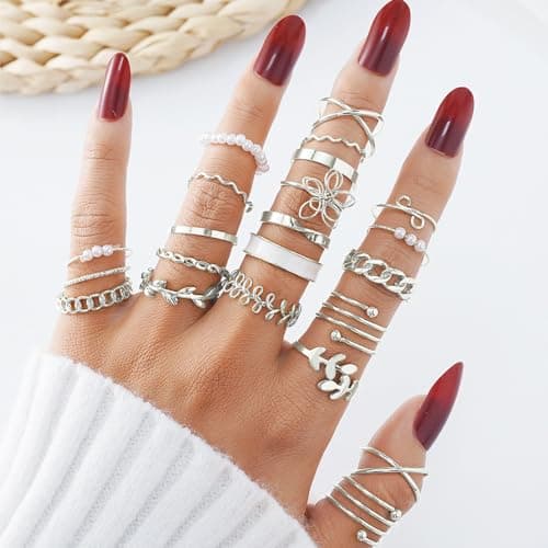 Hifot Knuckle Bagues Argent Femme Ado Bohème Vintage Reglables Cadeau