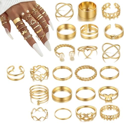 WeddHuis Bagues Boho Vintage Rétro Minimaliste Ajustable Or pour Femme