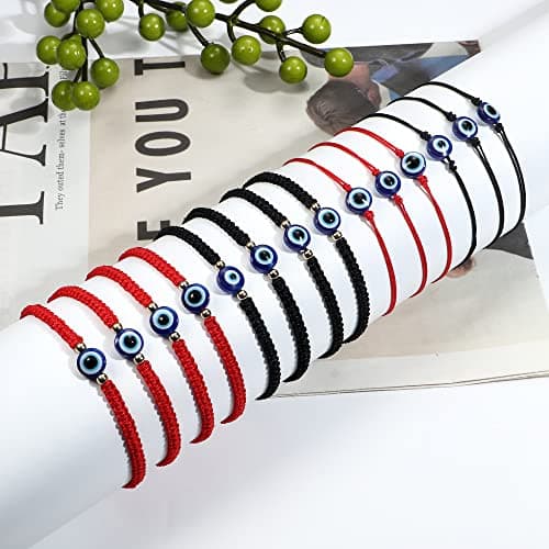 Adramata Oeil Turco Bijoux Femmes Hommes - Porte Bonheur Réglable Tressé Recycled Porte-Bonheur 12 Pièces Noir Rouge