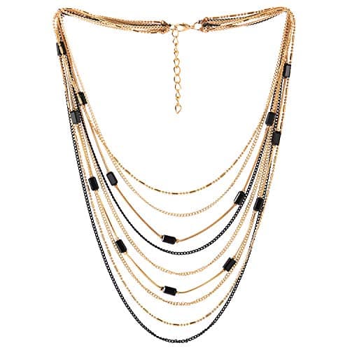 COOLSTEELANDBEYOND Déclaration Choker Collier Cascade Multi Couches Chaîne pour Femmes ModeUSES EveilBienfait 16-18CM Lo — Couleur du Métal: Or et Noir